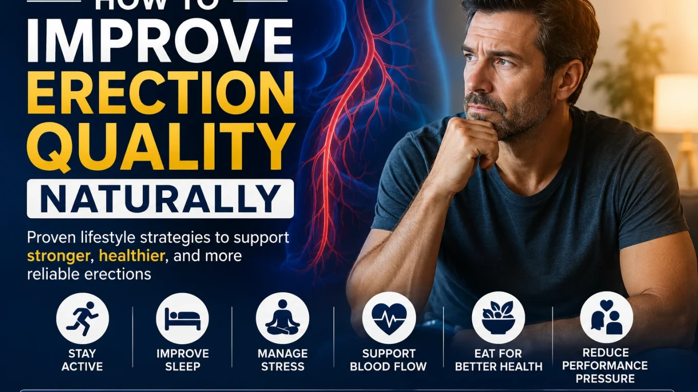 Man thinking about how to improve erection quality naturally through better sleep, exercise, stress management and healthy blood flow